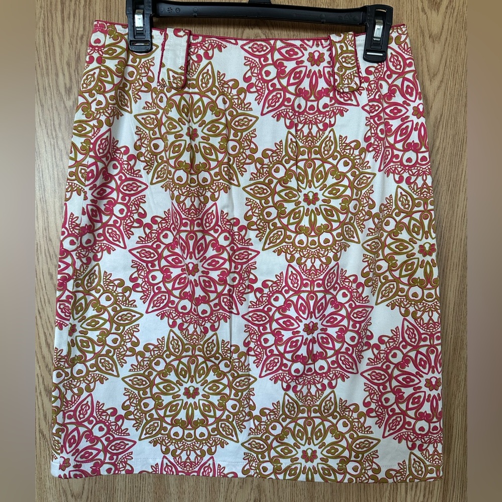Etcetera Pink Green Design Cotton Midi Skirt Women’s 4